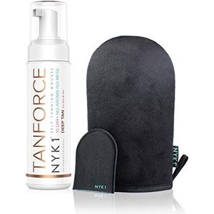 Bekroonde TanForce met Zwarte Zelfbruiner Handschoen - (250 ml) Slanke Natuurlijke Look Zelfbruiner Tan Force Duurzaamste Bruin Zonder Zon TanForce Mousse Australische Donkere Bronzing met MegaMitt