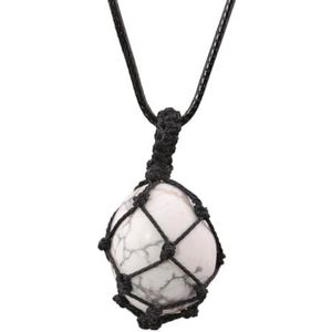 Crystal Tumbled Stone Pendant Necklace For Women Knotted Net Bag Leather Necklace Yoga Meditation Jewelry Gifts (Color : White Turquoise)