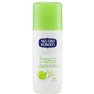 Neutro Roberts, Luchtverfrisser stick met groene thee en limoen, geen aluminiumzouten, geen vlekken, deodorant voor dames en heren, dermatologisch getest, fles van 40 ml