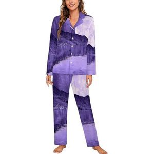 Paarse Supermoon Vrouwen Lange Mouw Button Down Nachtkleding Zachte Nachtkleding Lounge Pyjama Set XL