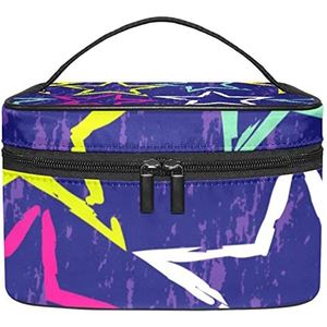 Ruimte Kat Planeet Make-up Tas Voor Vrouwen Meisjes Cosmetische Tassen Met Handvat Reizen Make-up Organizer Tas, Sterren Blauw, 8.9x5.9x5.4 Inches, Make-up Pouch