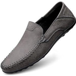 Comodish Mens Loafers Shoe Solid Color Vegan Leather Manual Stitching Lightweight Slip Resistant Flat Heel Fashion Slip-on (Color : Grey, Size : 44.5 EU)