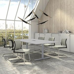 Weber Büro Easy conferentietafel 240x120 cm lichtgrijs met ELEKTRIFICTIE vergadertafel tafel, framekleur: zilver