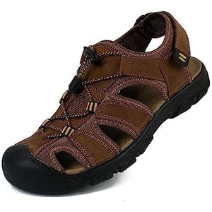 Heren sport outdoor sandalen zomer strandschoenen gesloten teen wandelsandalen lederen wandelschoenen casual trekking sandalen (maat: 45 EU, kleur: bruin)
