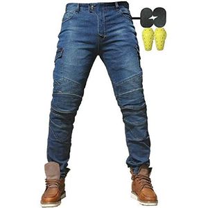 Heren Motorbroek Motorjeans Motor Jeans Fietsbroek Outdoor Fiets Reisbroek 4 x Beschermende Uitrusting (Blauw, 30W / 31L)