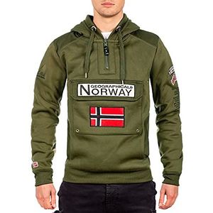 Geographical Norway Sweatshirt voor heren met capuchon, sweatshirt met halve ritssluiting en riemzak, hoodie met lange mouwen, vrijetijdsproductie, kaki, XXL