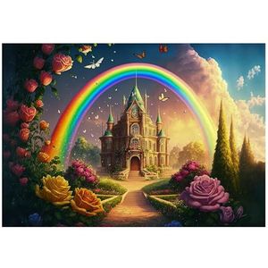 Fotobehang kinderkamer meisje kasteel regenboog fantasie 208x146 cm - incl. lijm - voor kinderen hal vliesbehang wandbehang vliesbehang motiefbehang klaar voor montage