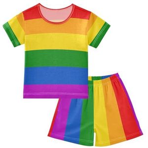 YOUJUNER Kinderpyjamaset LGBT Gay Pride Regenboog Vlag Korte Mouw T-shirt Zomer Nachtkleding PJ's Lounge Wear Nachtkleding voor Jongens Meisjes Kinderen, Meerkleurig, 12 jaar