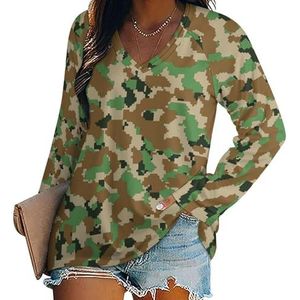 Camouflage dames lange mouwen V-hals T-shirts herfst tops pullover tuniek T-shirt voor leggings