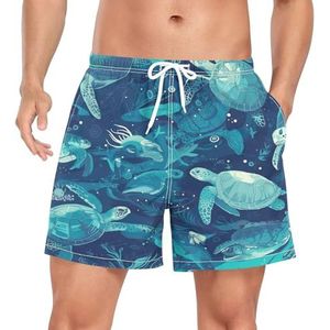 Niigeu Camouflage Sea Turtle Blue Zwembroek voor heren, sneldrogend, met zakken, Leuke mode, S