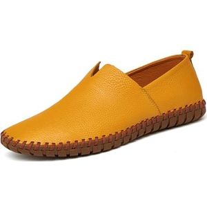Men's Slip-on Loafers Fashion Breathable Flat Loafers Comfortable Anti-Slip Soft Sole Walking Driving Shoes(Color:Yellow,Size:EU 48)