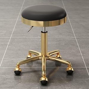 FXLUHAY Verstelbare kruk met wielen, draaibare zitting en verstelbare hoogte, werkplaats kruk, 360° verstelbare ronde PU-lederen draaibare kruk, salonstoel (zwart)