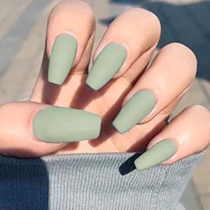 Halloween False Nails Black Press on Nails Matte Stick on Nails Artificial Fake Nails 24Pcs for Women and Girls(Green)