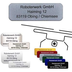 Roboterwerk Dronekenteken, 3 regels, 30 x 10mm, optioneel met e-ID, hoogwaardige laserbelettering, aluminium geanodiseerd, zilver