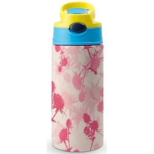 Mooie Roze Bloemen 12oz Water Fles Met Stro Koffie Tumbler Water Cup Rvs Reizen Mok Voor Vrouwen Mannen Blauw-Stijl