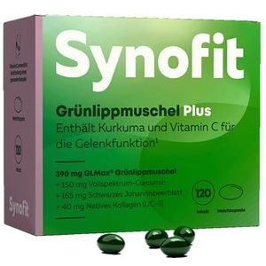 Synofit Ribes Nigrum Premium Plus 100% pure groenlipmossel (GLMax®), 120 zachte capsules, met curcumine, collageen en bessenblad, ondersteunt gewrichtsfunctie en beweeglijkheid