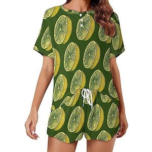 Retro Citroenpatroon Mode 2 Stuks Dames Pyjama Sets Korte Mouw Nachtkleding Zachte Loungewear Stijl-17