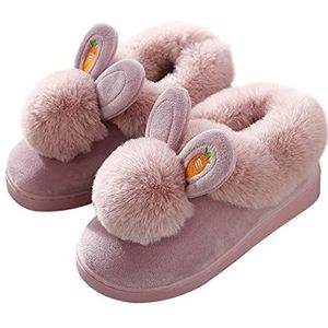 Schattige Pluchen Pantoffels Voor Meisjes Antislip Pantoffels Voor Dames Modieuze Pluche Schoenen（34-35EU/Label maat 36/37,rood)