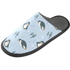 LI ZHI XIN Volwassen Pluche Slippers Dames Flanel Warme Huis Schoenen Met Antislip Mens Indoor Slippers Met PVC Zool Maat 4-11 Pinguïn Sneeuwvlok Boom Sterren, Meerkleurig, 4/5 UK