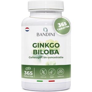 Bandini® Ginkgo Biloba met Ginseng 6600 mg, 365 tabletten (1 jaar) Ginko Biloba-extract 50:1 Met Siberische Ginseng, 24% flavonoglycosiden 6% terpenlactonen, Ginkgo-extrakt met Eleutherococcus 25:1