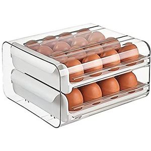 Eierbox, koelkast eieren opbergdoos van kunststof, type eierhouder, zelfbaar, voor 32 eieren, dubbellaags, hoge capaciteit