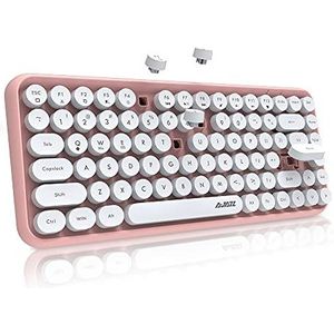 FELiCON 308i Retro Draadloos Toetsenbord, Bluetooth-stil Schattig Computer Toetsenbord met Ronde Punk Keycaps, Compacte 84 Keys, Matte Textuur, Typewriter Design, QWERTY voor PC, Laptop, Mac-Roze