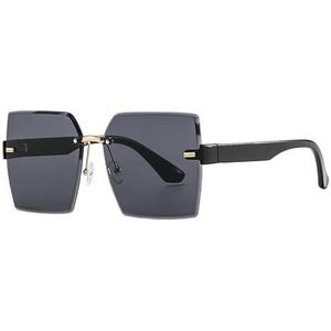 Randloze Cut Edge Net Rode Zonnebril for Dames Zonnebril Gradiëntkleur UV-bescherming Zonnebril (Color : Black)