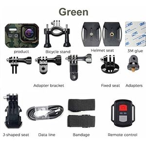 HD 4K Actiecamera 170 graden WiFi 30fps Video Professional Support Nightshot Waterdichte Duikcamera Case for video(Size:With 64G Card,Color:Verde)