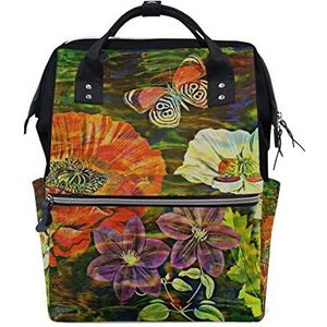 Grote capaciteit Luier Tote Nappy Tas Mummy Rugzak voor Babyverzorging, Art Bloemen Print Multi-Functie Waterdichte Reisrugzak Stijlvol voor mama en papa