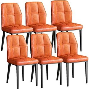 GEIRONV Moderne eetkamerstoelen set van 6, koolstofstalen poten keukenstoelen zachte PU lederen kussenzitting woonkamer zijstoelen Eetstoelen (Color : Orange, Size : 42x49x88cm)