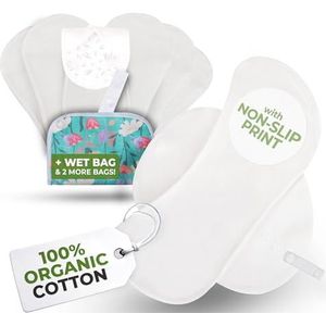 Eersteklas inlegkruisjes, wasbaar, met antislip print, biologisch katoen (maat M, 7 stuks); op hoge temperatuur wasbare inlegkruisjes voor dames en meisjes; 100% ademend (geen PUL) voor dagelijks