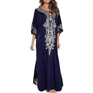 LikeJump dameskaftan, strandjurk, maxi pareo, om over bikini en badpak te dragen, donkerblauw 2, Eén maat