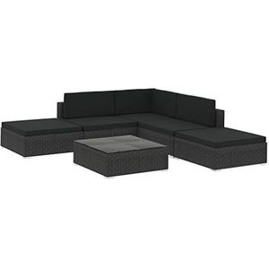 vidaXL 6-delige Loungeset met kussens poly rattan zwart, tuinbanken set, salontafel voor buiten, buitenmeubels, tuinbanken sets