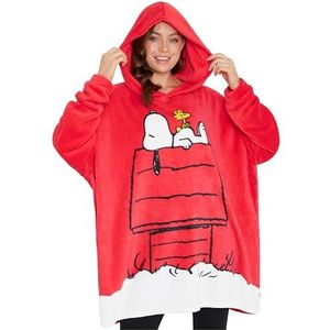 Peanuts Snoopy Hoodie Deken Vrouwen Tieners Oversized Fleece Poncho Draagbare Deken Sweatshirt Loungewear Geschenken voor Vrouwen Rood