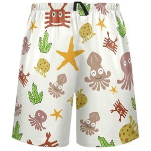 LI ZHI XIN Herenpyjamabroek, korte pyjamabroek, zomer casual shorts, elastische tailleband met trekkoord, rechte losse pasvorm met 2 zakken, S-XXL oceaandieren cartoonpatroon, Meerkleurig, S