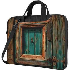 Gele ultradunne laptoptas met kip, laptoptassen voor bedrijven, geniet van een probleemloze en stijlvolle reis, Rustieke antieke houten deur2, 15.6 inch