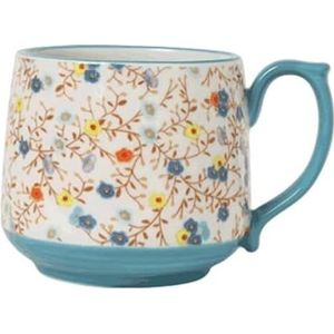cups Geschilderde keramische mok Klassieke bloemenkoffiemok Vintage mok met handvat - Magnetronbestendig - 400 ml - for koude/warme dranken - 3 kleuren koffie (Color : Blue)