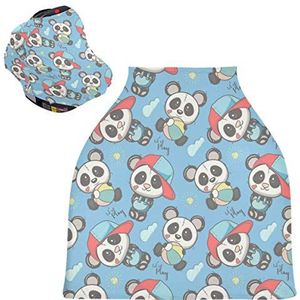 Blauwe Baby Panda Baby Autostoelhoes Luifel Stretchy Nursing Covers Ademend Winddicht Winter Sjaal voor Baby Borstvoeding Jongens Meisjes