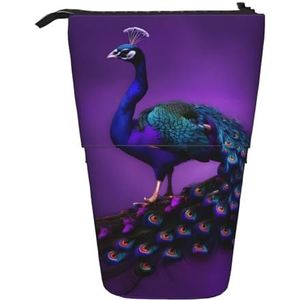 Evengigy Paarse pauw patroon print schattig etui met rits verstelbare standaard potlood houder grappige make-up tas, Zwart, Eén maat, Tas Organizer