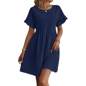 LIANGLUL Summer Dresses For Women Women's Dress Casual Mini Dress, Round Neck, Short Balloon Sleeves, Cute A-line Shape,