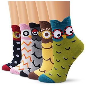 Katoenen schattige vrijetijdssokken voor dames, tekenfilm kat en hond enkels comfortabel en ademend (Kleur 1)