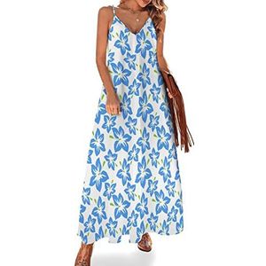 Hibiscus bloemen dames zomer maxi-jurk V-hals mouwloze spaghettibandjes lange jurk
