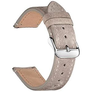 Suede Lederen Horlogebanden 18 Mm 20 Mm 22 Mm Matte Koeienhuid Bandjes Compatibel Met Huawei Horloge GT3/GT3 Pro Armband Goudbruin Horloge Polsbandje (Color : Khaki-Silver Buckle, Size : 18mm)