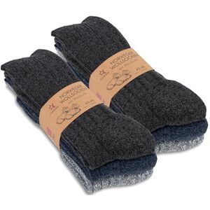 Footstar Wollen wintersokken voor heren, 6 paar, Noorse sokken met badstof pluche zool, blauw, 43-46 EU