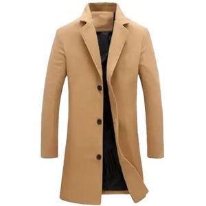 Tdvcpmkk Herfst en winter heren wollen jas single-breasted revers lange casual jas, Kaki, 4XL