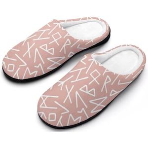 Viking Rune Winter Katoenen Pantoffels voor Mannen, Noorse Mythe Futhark Print Zachte Warme Binnenhuisschoenen met Gezellig Memory Foam(Color:Black H,Size:44EU-45EU)