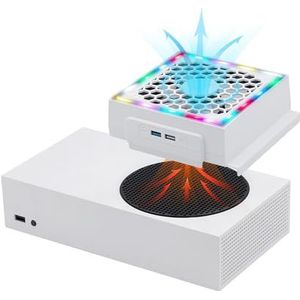 Mcbazel Koelventilator voor Xbox-serie S, Xbox-serie S-ventilatorkoelsysteem, geluidsarm, 2 extra USB-poorten, 3 niveaus instelbare snelheid externe koelventilator met RGB-led alleen voor Xbox-serie