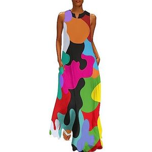 Helder camouflagepatroon dames enkellengte jurk slim fit mouwloze maxi-jurken casual zonnejurk 4XL