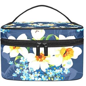 Narcissen bloem make-up organizer tas, reismake-up tas organizer case draagbare cosmetische tas voor vrouwen en meisjes toiletartikelen, Meerkleurig, 22.5x15x13.8cm/8.9x5.9x5.4in