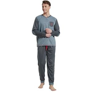 SaneShoppe Thermische fleece pyjamasets voor heren, nachtkleding, loungewear, Grijze donkere streep, L